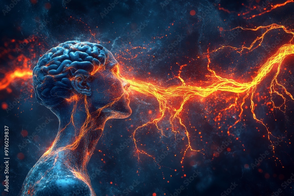 Conceptual image of a glowing brain and neural pathways symbolizing cognitive energy mental power and the intricate connections that drive thought and intelligence Conceptual image of a glowing brain and neural pathways symbolizing cognitive energy mental power and the intricate connections that drive thought and intelligence