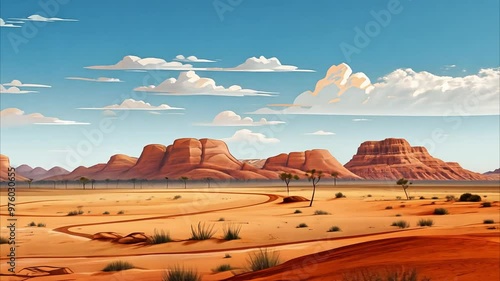Desert Landscape with Mountains and Sky