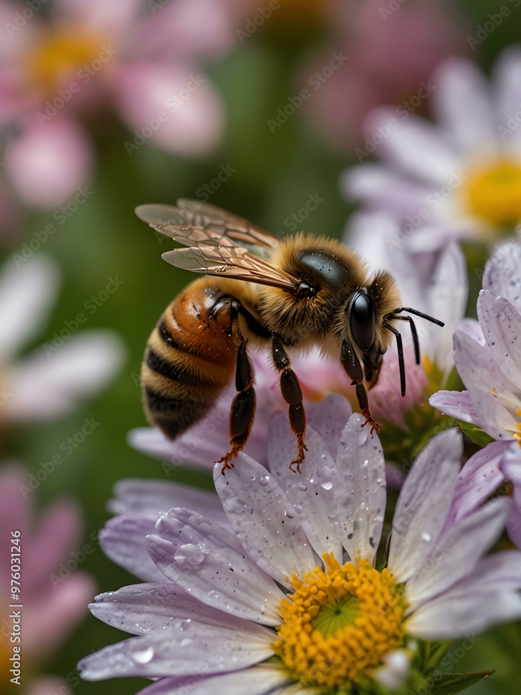 Bees on flowers, macro shot. Bees on flowers, macro shot.