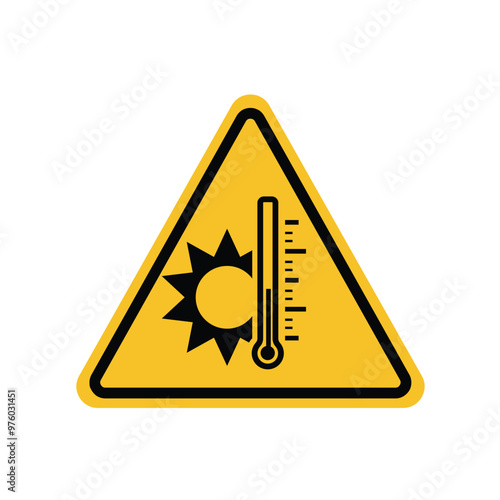 high temperatur warning sign on yellow triangle board. Suitable for posters and web icons