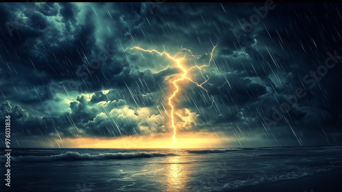 Wallpaper Mural A stormy sky illuminated by a sudden lightning strike, casting h Torontodigital.ca