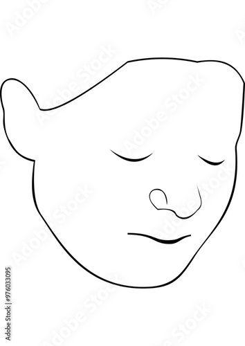 Illustration of features of a woman's face with closed eyes.