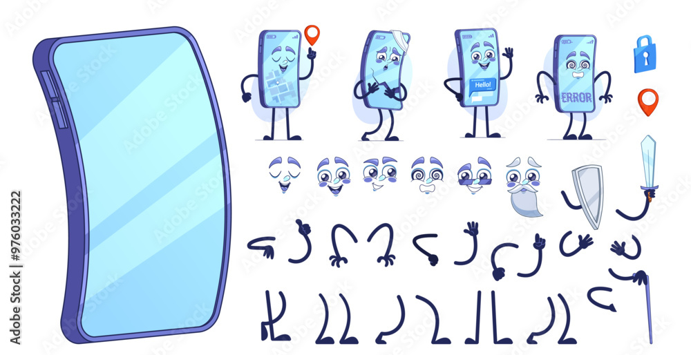 custom made wallpaper toronto digitalCreative Animation Set Featuring Various Animated Smartphone Characters with Interchangeable Faces And Arms