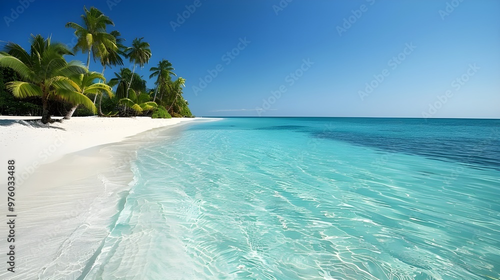 Fototapeta premium Tropical beach with palm trees and clear water