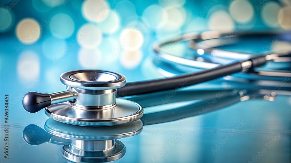 medical stethoscope bokeh blue background, close-up medical stethoscope bokeh blue background, close-up