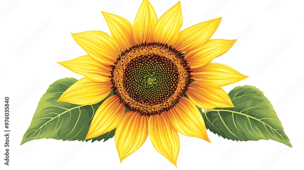 Fototapeta premium Symmetrical Vector Sunflower Clip Art on White Background