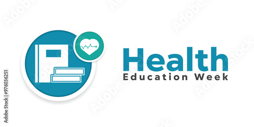 National Health Education Week. books and heart. Great for cards, banners, posters, social media and more. White background.
