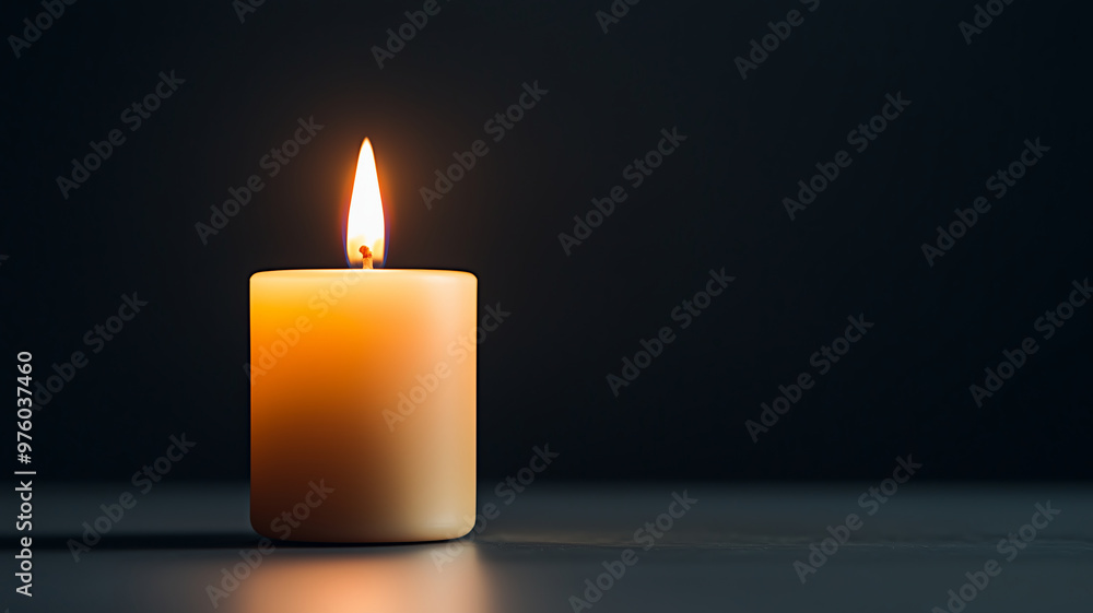 Close-up of a single candle flame, softly flickering, illuminating a dark space, glowing in warm tones of orange and yellow, 4K studio shot, minimalistic background Close-up of a single candle flame, softly flickering, illuminating a dark space, glowing in warm tones of orange and yellow, 4K studio shot, minimalistic background