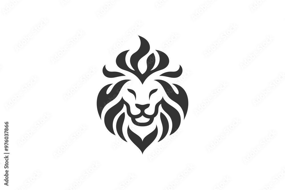 Fototapeta premium A striking lion head logo with flowing, flame-like lines. This fiery design represents courage, energy, and determination, giving it a bold and dynamic appearance.