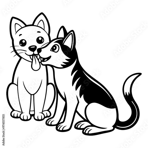 Download Cute Dog Licking Cat Cartoon Vector Icon Illustration. Eps File For Design.