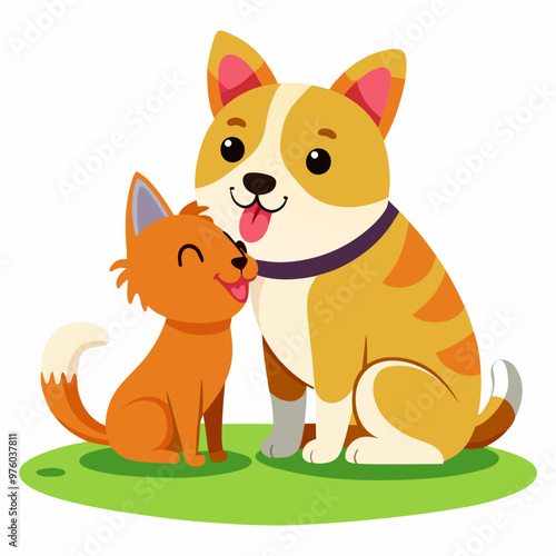 Download Cute Dog Licking Cat Cartoon Vector Icon Illustration. Eps File For Design.