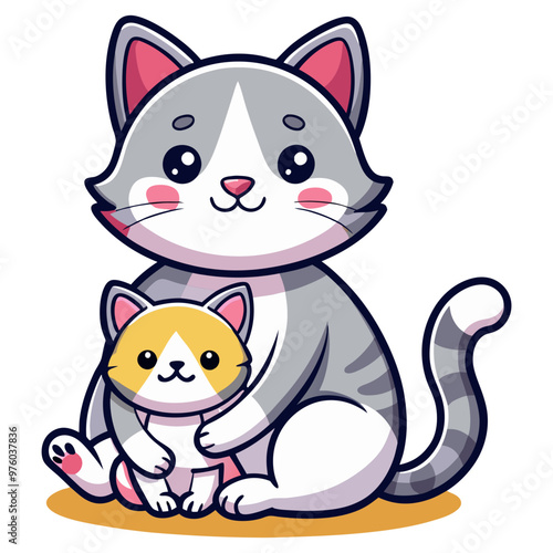 Download Cute Mother Cat Breastfeeding Kitten Cartoon Vector Icon Illustration. Eps File For Design.