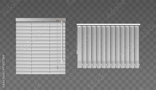 Realistic 3D Vector Window Blinds And Roller Blinds Isolated On A Transparent Background. High Quality Home Decor Render