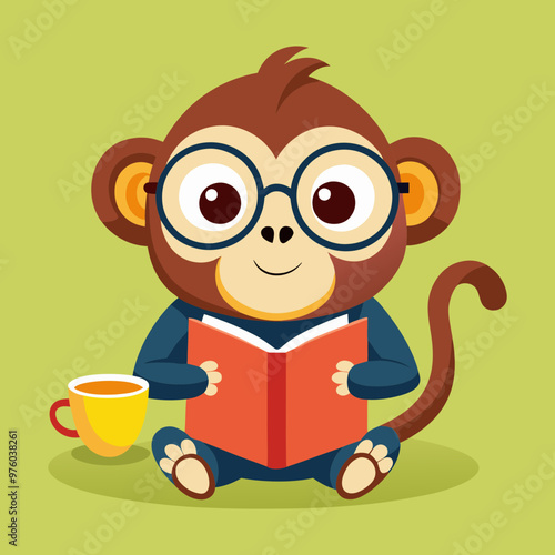 Download Cute Monkey Reading Book With Coffee Cartoon Vector Icon Illustration Svg File For Design. photo