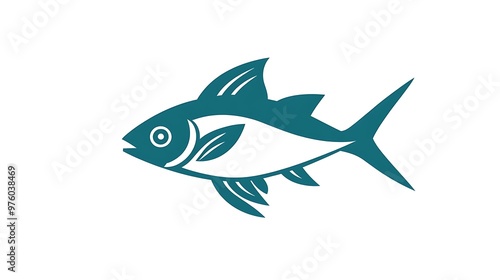 Minimal Teal Fish Logo on White Background - Vector Graphic Design with Flat Colors, Simple Outline for Brand Identity and Products