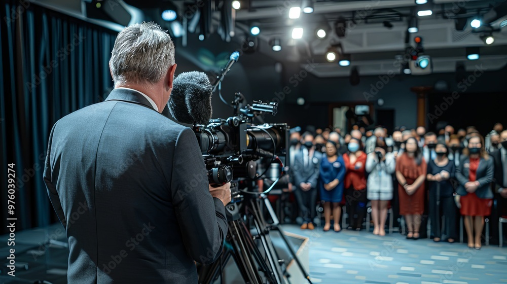 Cameraman Filming a Group of People in a Conference Room Cameraman Filming a Group of People in a Conference Room