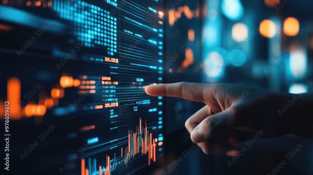 A hand reaches towards a glowing futuristic digital interface, representing advanced technology, innovation, and interactive data systems in a virtual environment. A hand reaches towards a glowing futuristic digital interface, representing advanced technology, innovation, and interactive data systems in a virtual environment.