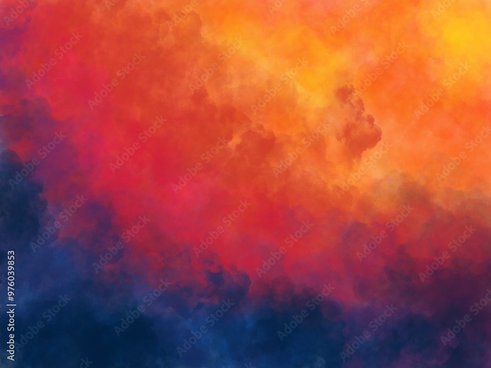 Fototapeta premium A painting of a colorful sky with clouds and a red and blue background