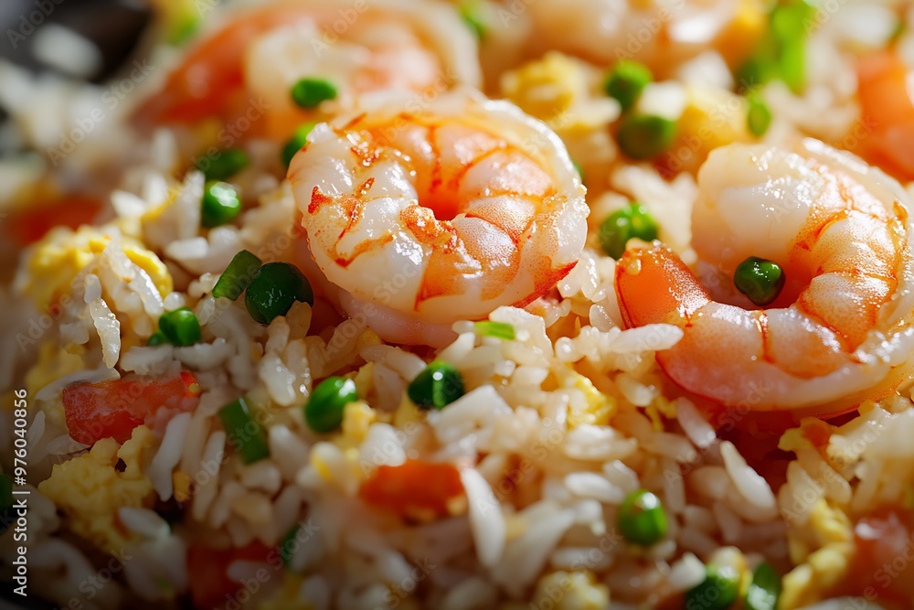 Close up of shrimp and vegetable fried rice being served