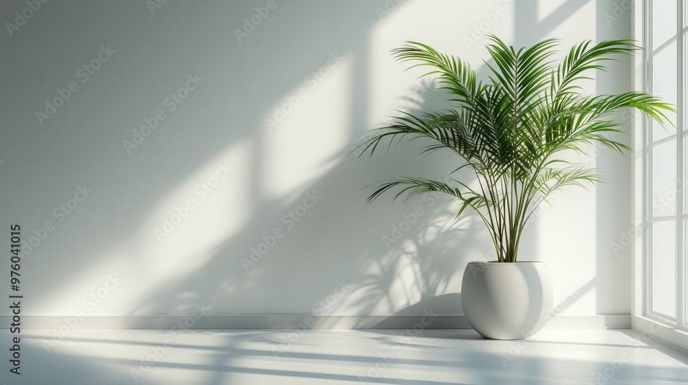 Empty white room interior with bright light and shadows Empty white room interior with bright light and shadows
