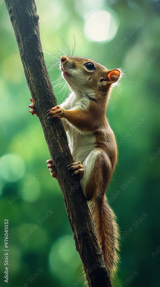 Squirrel climbing a tree branch, close-up in nature. Wildlife observation and natural habitat concept Squirrel climbing a tree branch, close-up in nature. Wildlife observation and natural habitat concept