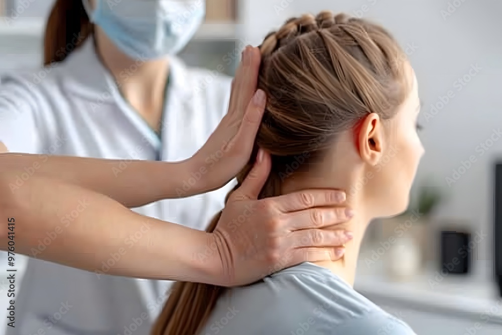 Physical Therapist Examining Patients Neck Pain Physical Therapist Examining Patients Neck Pain