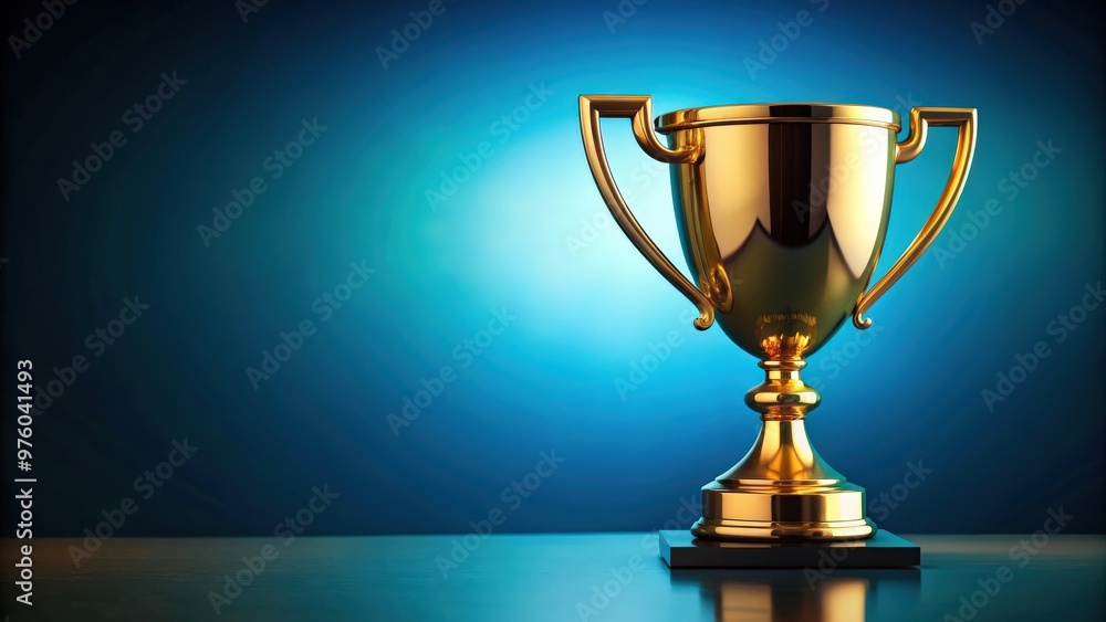 Gold winner cup shining on blue background, gold, winner, cup, trophy, achievement, success, champion, first place Gold winner cup shining on blue background, gold, winner, cup, trophy, achievement, success, champion, first place