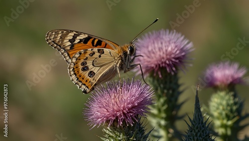 Butterfly on a thistle flower. photo