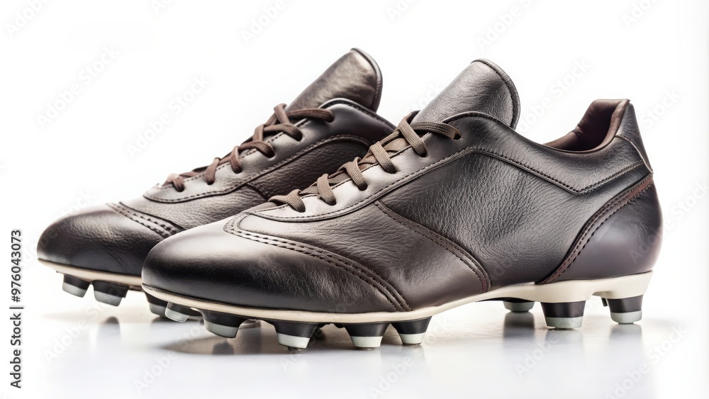 Leather football boots with spikes on white background, soccer, sports, footwear, cleats, athletic, equipment, professional Leather football boots with spikes on white background, soccer, sports, footwear, cleats, athletic, equipment, professional