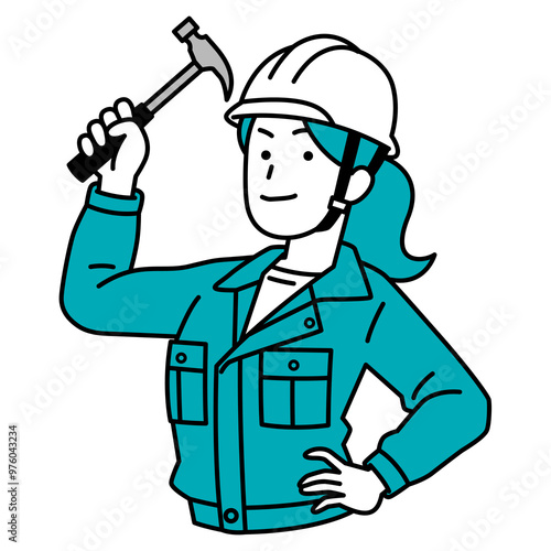 ハンマーを構える作業員の女性