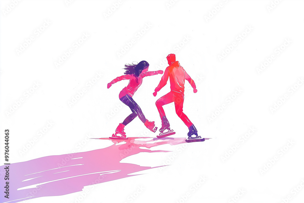 Abstract Illustration of Two People Ice Skating Together Abstract Illustration of Two People Ice Skating Together