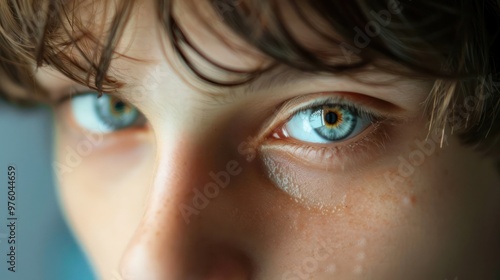 Close-up face of a teenager with a serious look