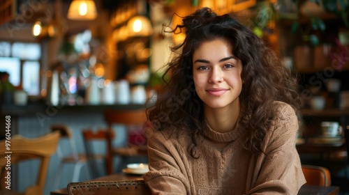 Casual portrait of a woman sitting in a coffee shop