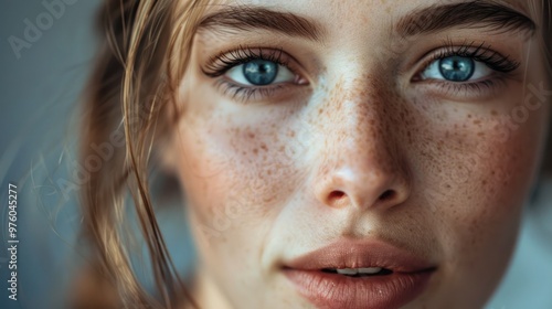 Close-up portrait of a woman with striking features