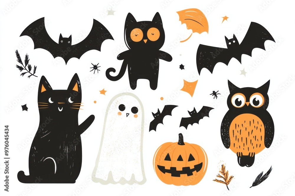 Cute Halloween Characters and Elements. Cute Halloween Characters and Elements.