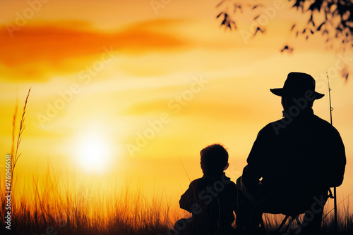 Dad And His Son Fishing At ...