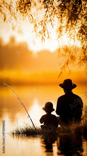 Dad And His Son Fishing At ...