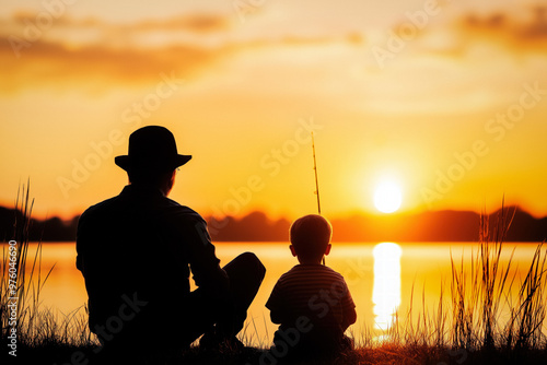 Dad And His Son Fishing At ...
