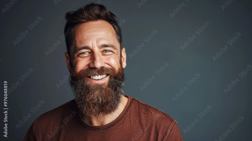 Studio portrait of a smiling man with a beard
