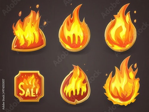 flaming hot sale fiery discount badges and price tags vector design