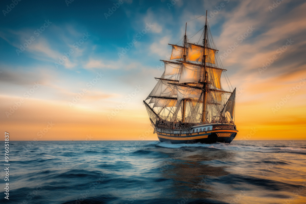 Obraz premium Ship At Sunset