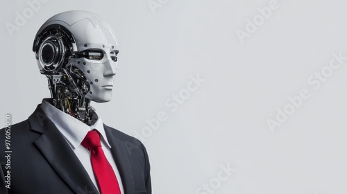 AI-driven robot wearing a suit and tie, managing an investment portfolio, professional AI, robot handling high-level financial investments