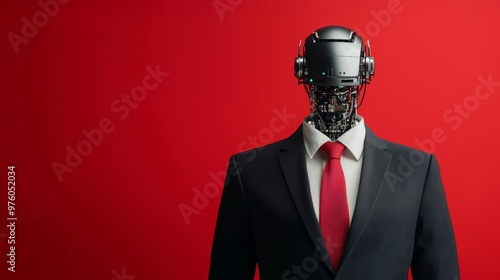 AI-driven robot wearing a suit and tie, managing an investment portfolio, professional AI, robot handling high-level financial investments photo