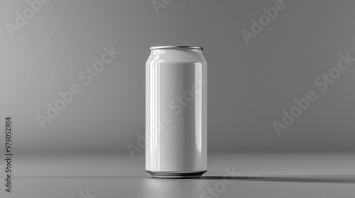 Blank white aluminum can on a gray background. photo