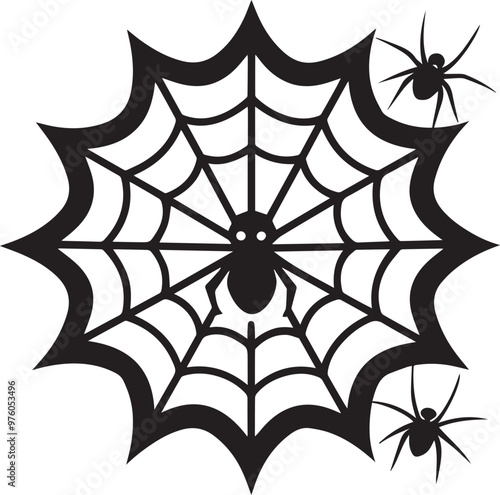 spider web with spiders silhouette vector.