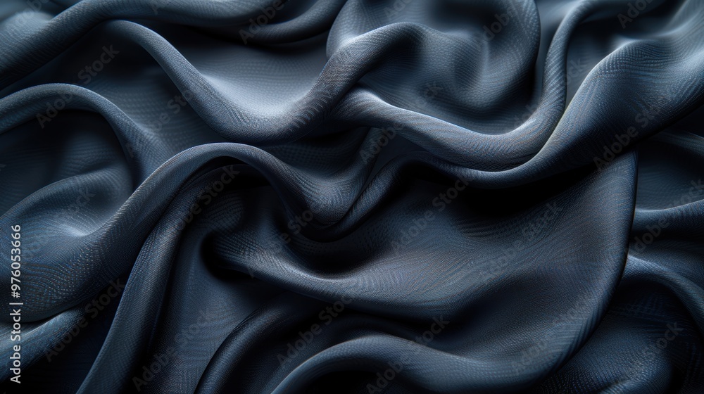 Black background with soft folds of fabric, top view. Texture for product presentation mockup design or wallpaper. Black background with soft folds of fabric, top view. Texture for product presentation mockup design or wallpaper.