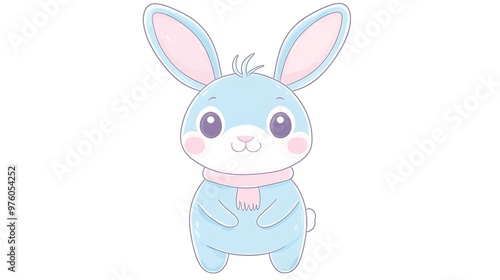 Adorable Bunny Clip Art Sticker in Kawaii Style on Transparent Background | Vector Illustration in Watercolor Pastel Colors