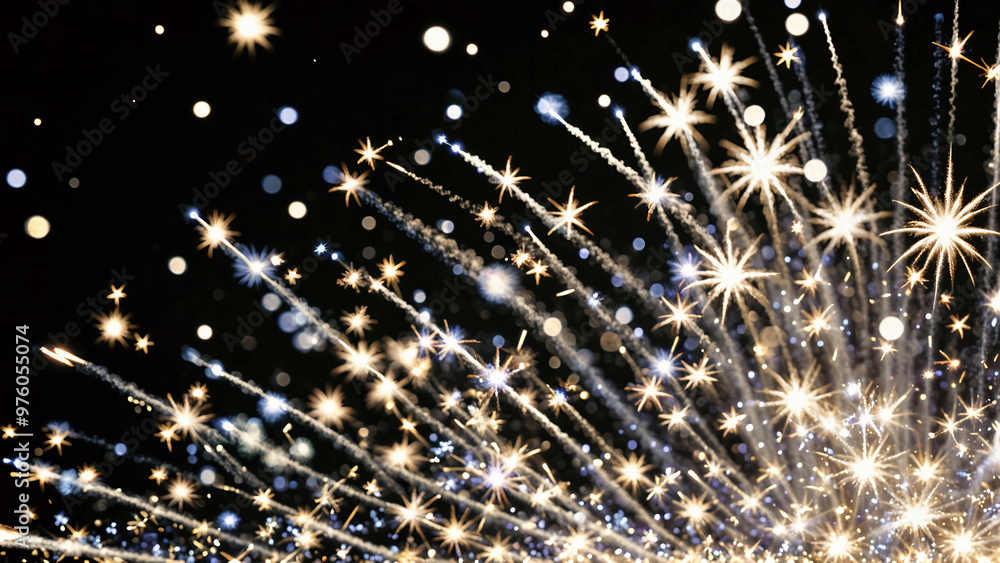 fireworks burst closeup, dark background, side perspective fireworks burst closeup, dark background, side perspective