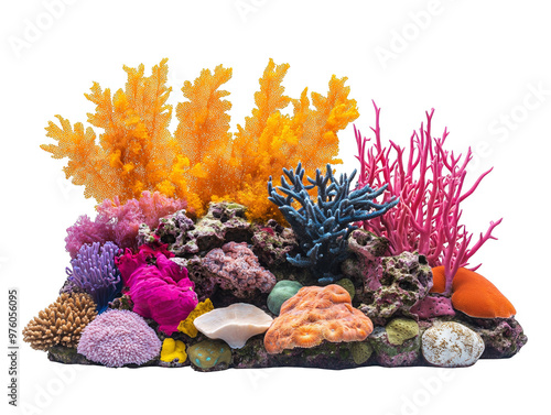 Vibrant coral reef featuring colorful corals and marine life, ideal for nature enthusiasts and ocean conservation themes. photo