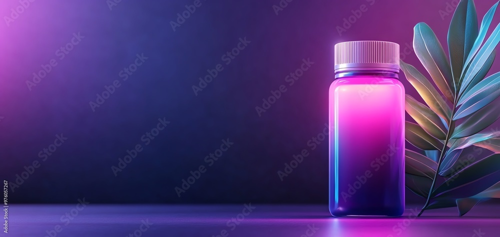 A vibrant candle jar glowing with pink and purple hues next to a green leaf, creating a calming ambiance. A vibrant candle jar glowing with pink and purple hues next to a green leaf, creating a calming ambiance.